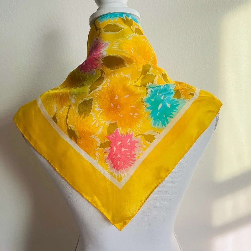 Floral Yellow Silk Scarf